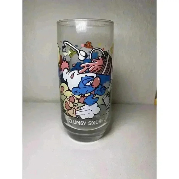Vintage Smurf Drinking Glass Clumsy Smurf Peyo Wallace Berrie & Co 1983 - Picture 1 of 9